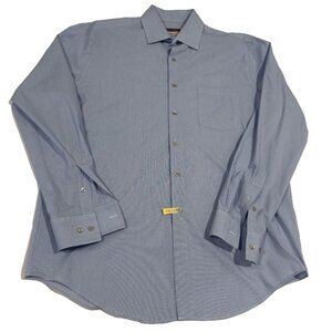 Van Heusen Dress Shirt Regular Fit Blue Check Pattern Long Sleeve 16-16.5 34/35